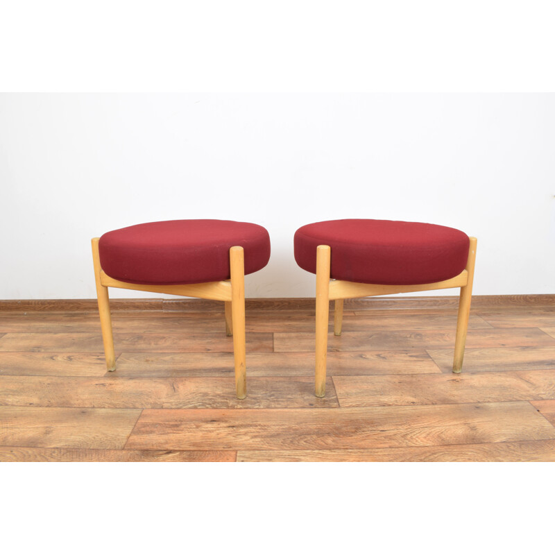 Vintage red Danish Footstool in beechwood, 1960s