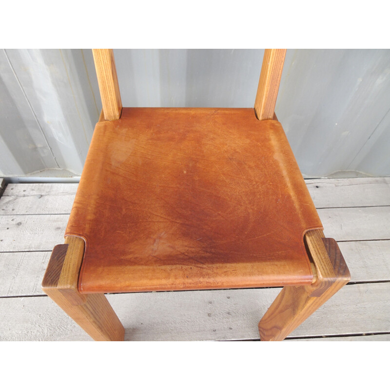 Vintage elm dining chair 's24' by pierre chapo, 1970