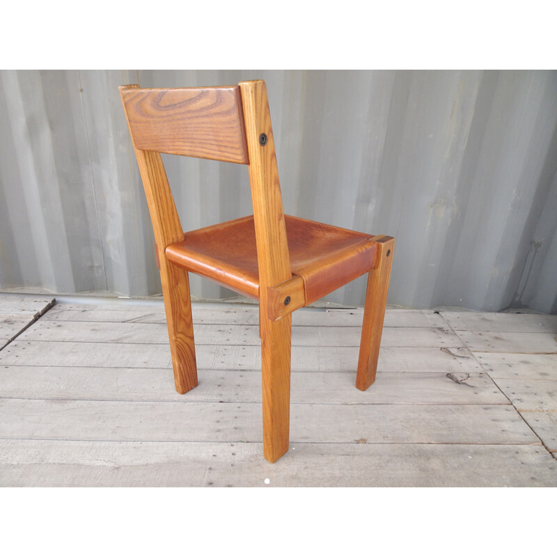 Vintage elm dining chair 's24' by pierre chapo, 1970