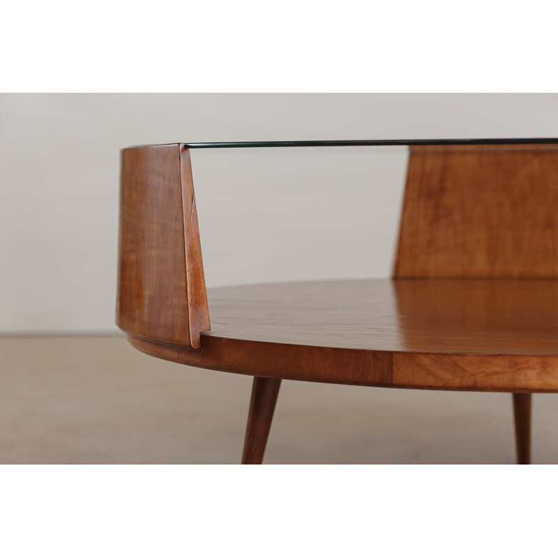 Vintage coffee table by Martin Eisler for Forma in wood and glass 1950