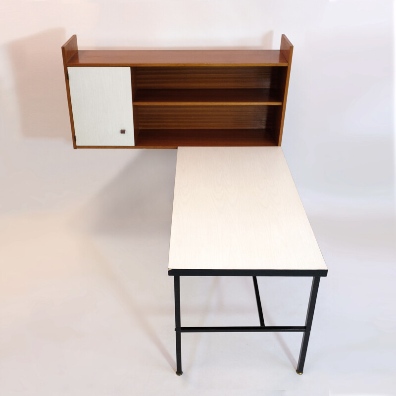 Bureau vintage français en bois et métal 1960