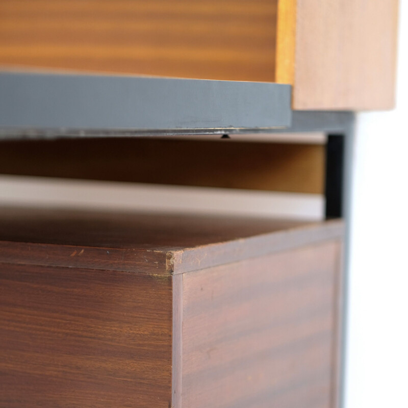 French vintage desk in wood and metal 1960