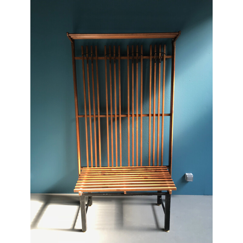 Porte-manteau vintage italien avec son banc en bois 1960