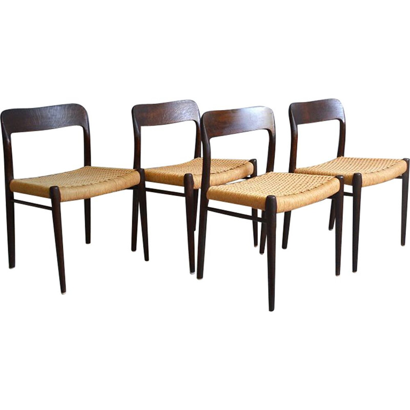 Set of 4 dining chairs in oak by Niels Moller, model 75,1960