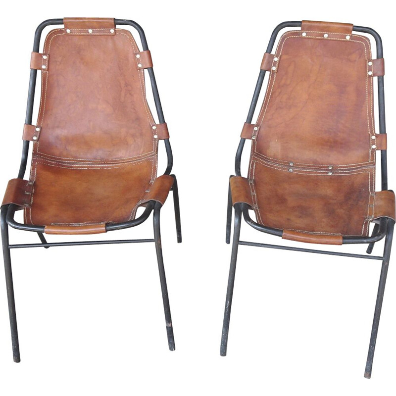 Pair of vintage chairs in leather France 1960s