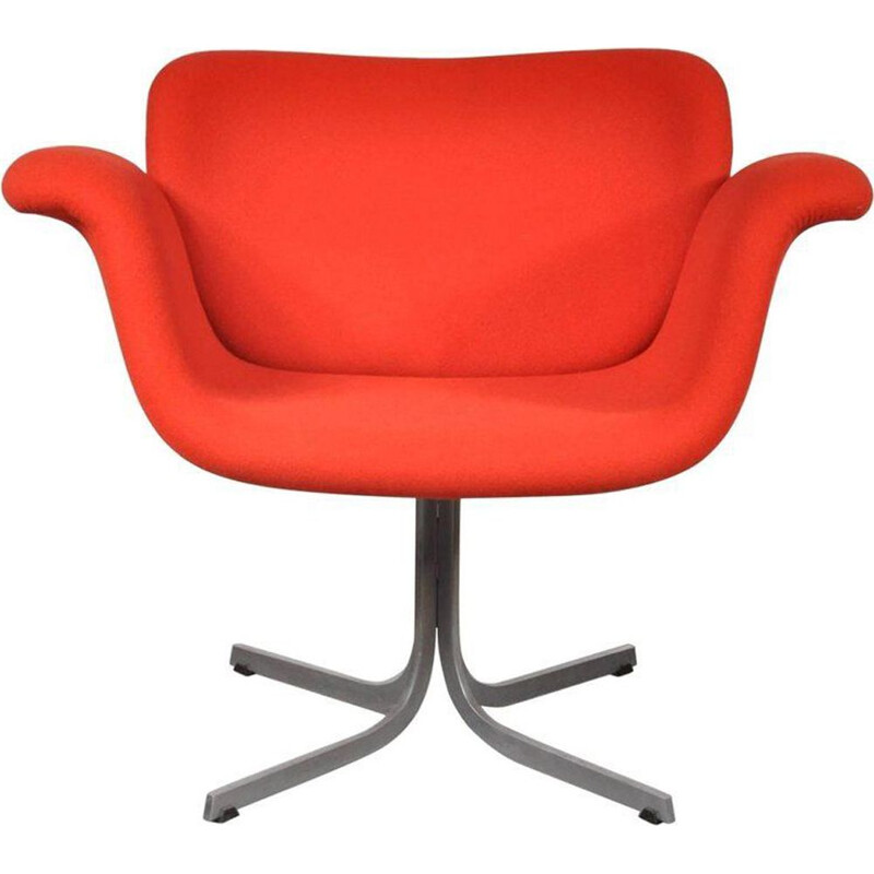 Vintage red tulip armchair  by Pierre Paulin for Artifort 1st edition,1950