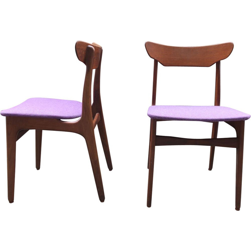 Pair of vintage chairs purple in teak by Schionning and Elgaard 1960s