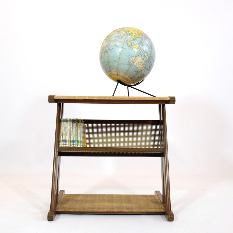 French vintage side table with its magazine rack in wood and brass 