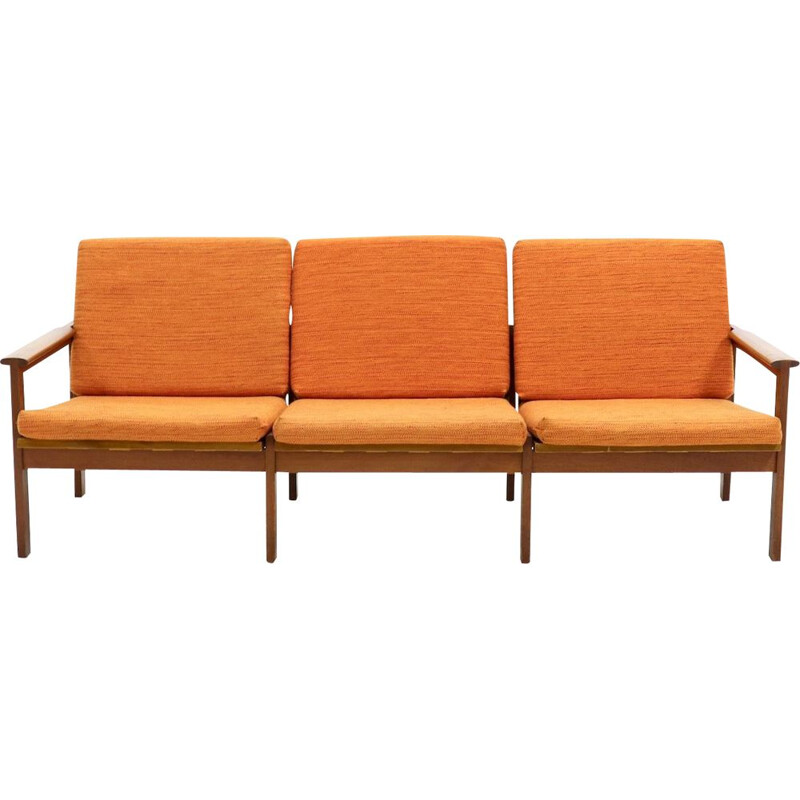 Vintage sofa Capella for Eilersen in orange fabric and teak 1960