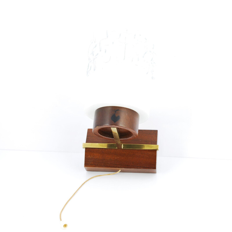 Vintage scandinavian wall lamp in teakwood and glass 1970