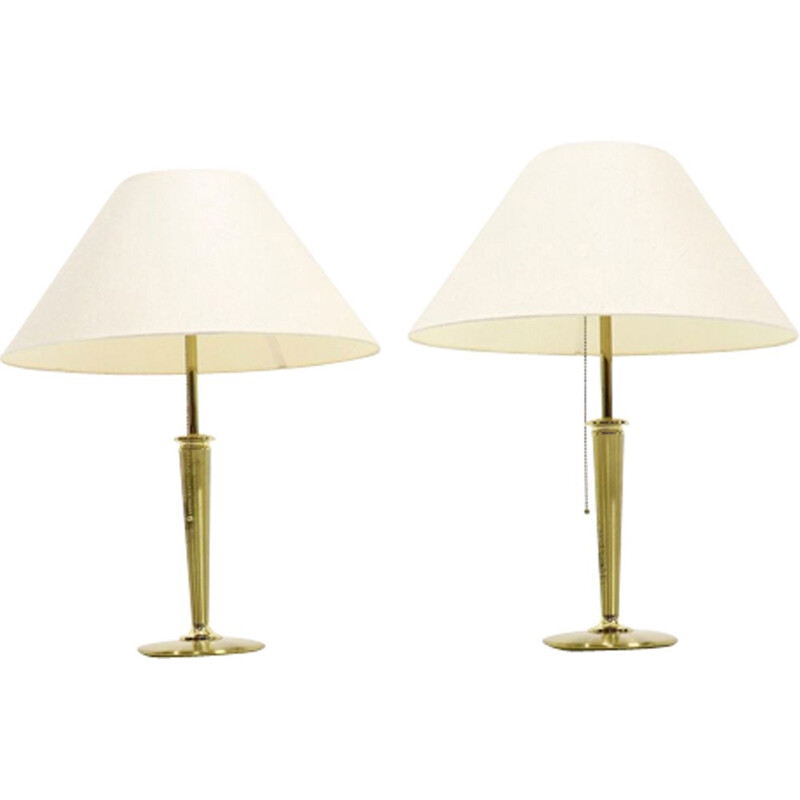 Set of 2 vintage lamps by BM Leuchten in brass and linen 1980