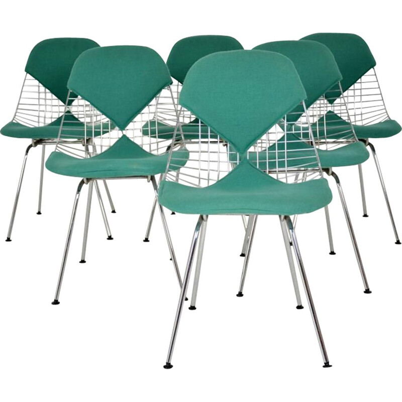 Suite de 6 chaises vintage Bikini pour Herman Miller en tissu vert 1970