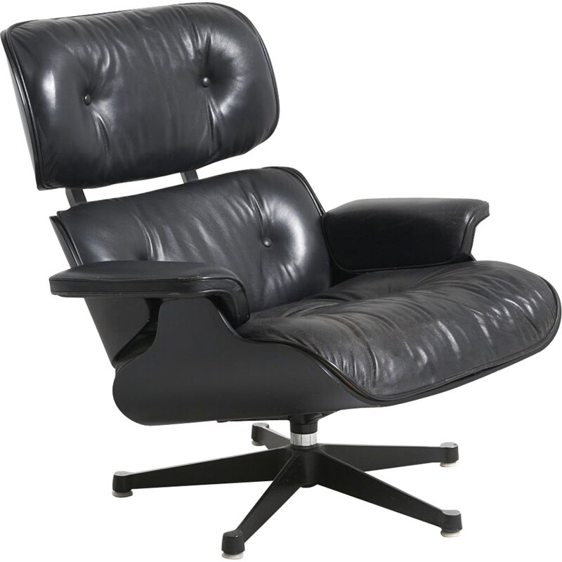 Vintage black Eames lounge chair by Charles and Ray Eames