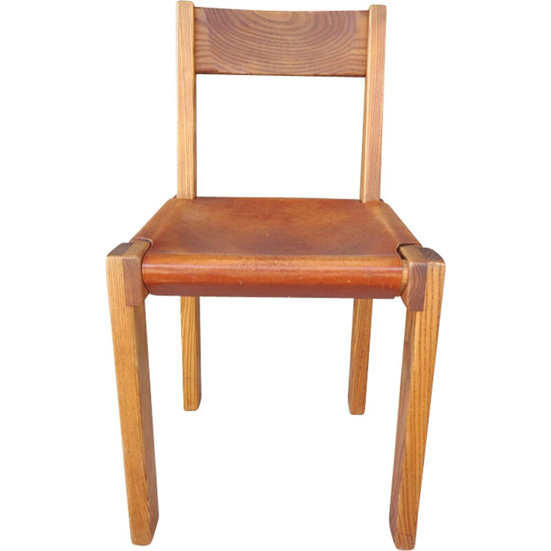 Vintage elm dining chair 's24' by pierre chapo, 1970