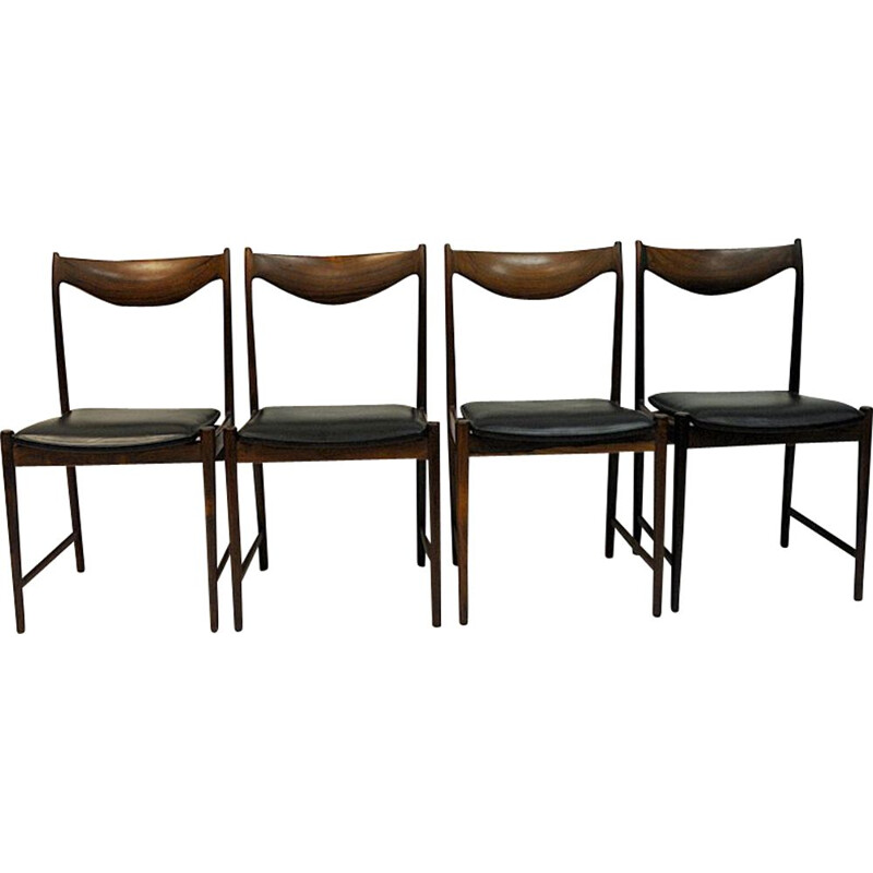 Set of 4 vintage Rosewood chairs with black leather, by Torbjørn Afdal 1960s