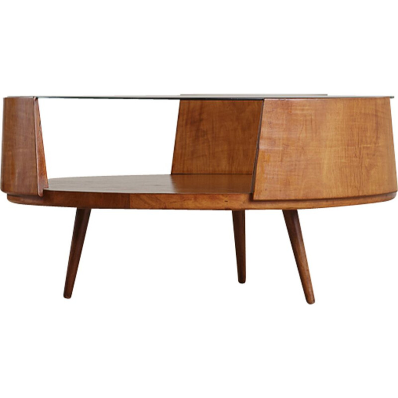 Vintage coffee table by Martin Eisler for Forma in wood and glass 1950