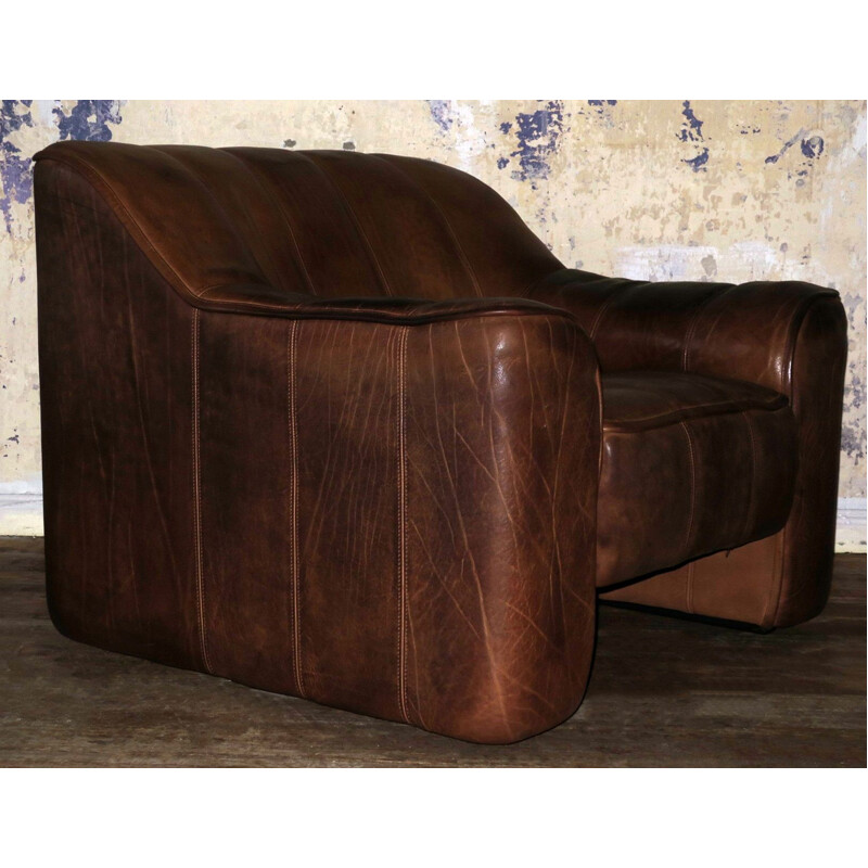 Fauteuil vintage et ottoman en cuir vintage modèle De Sede DS44,1960