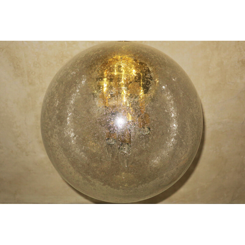 Vintage Large Frosted  and Brass globe pendant light by Doria Leuchten,1960