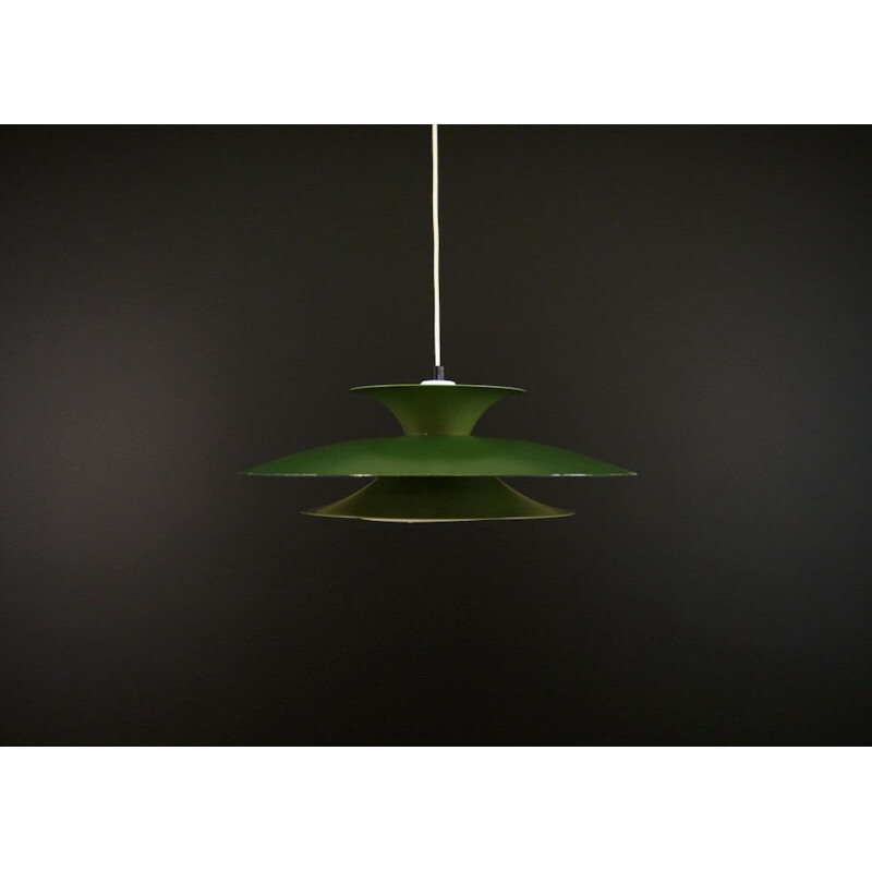 Vintage hanging lamp green metal Scandinavian 1960-70s