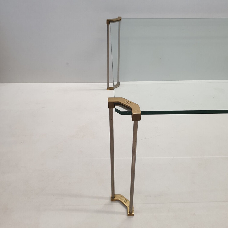 Vintage coffee table square brass and glass by Peter Ghyczy for Ghyczy, 1970s