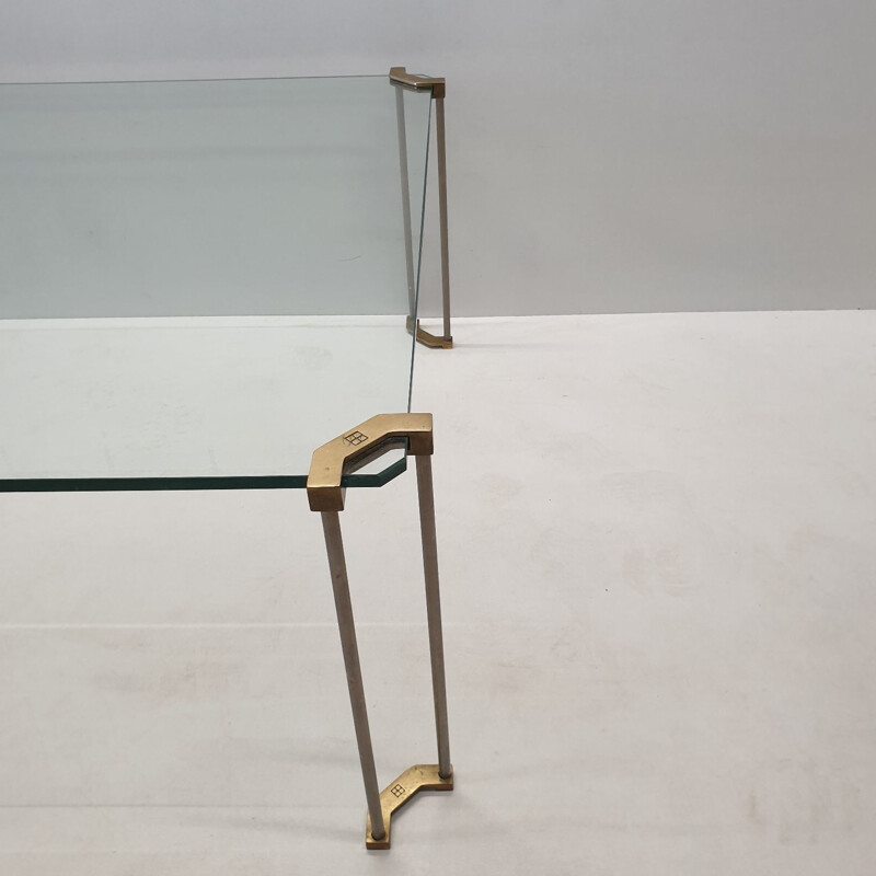 Vintage coffee table square brass and glass by Peter Ghyczy for Ghyczy, 1970s