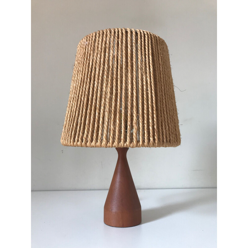 Vintage table lamp in teak and rope Scandinavian design 1960