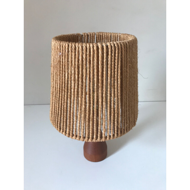 Vintage table lamp in teak and rope Scandinavian design 1960