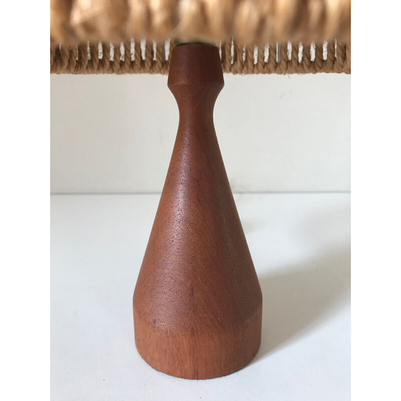 Vintage table lamp in teak and rope Scandinavian design 1960