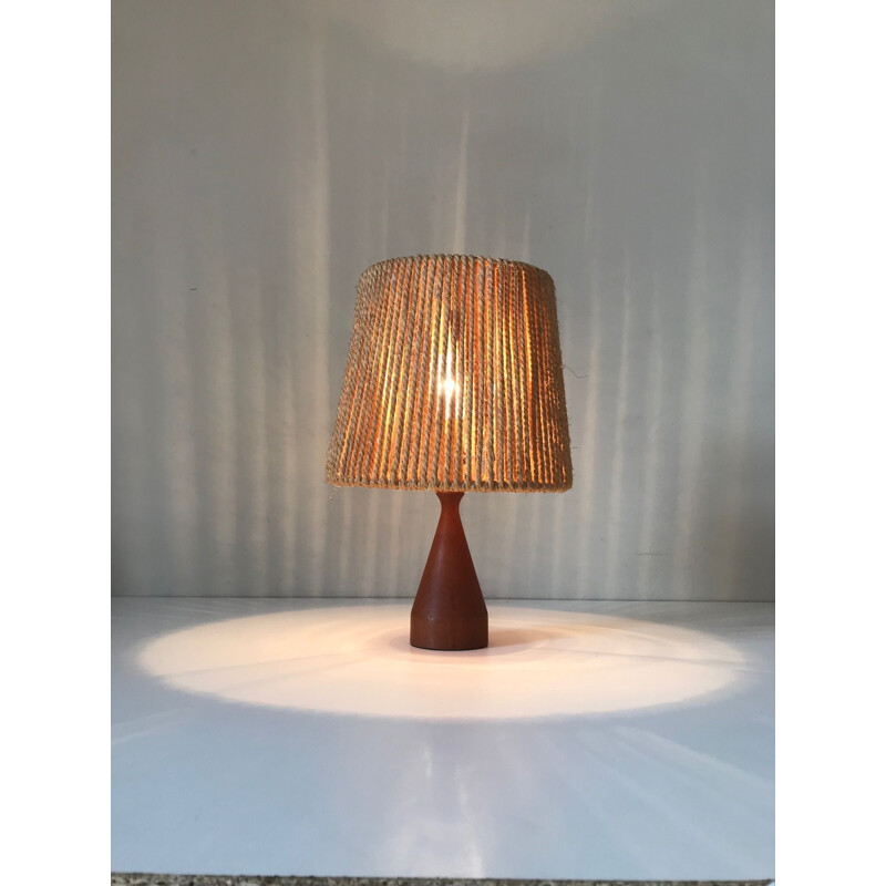 Vintage table lamp in teak and rope Scandinavian design 1960