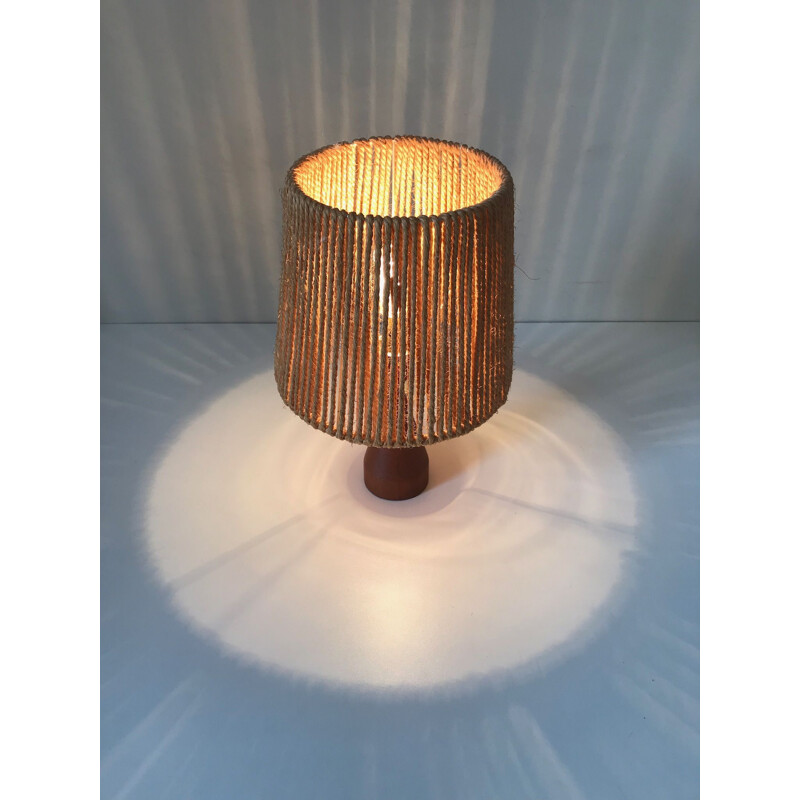 Vintage table lamp in teak and rope Scandinavian design 1960