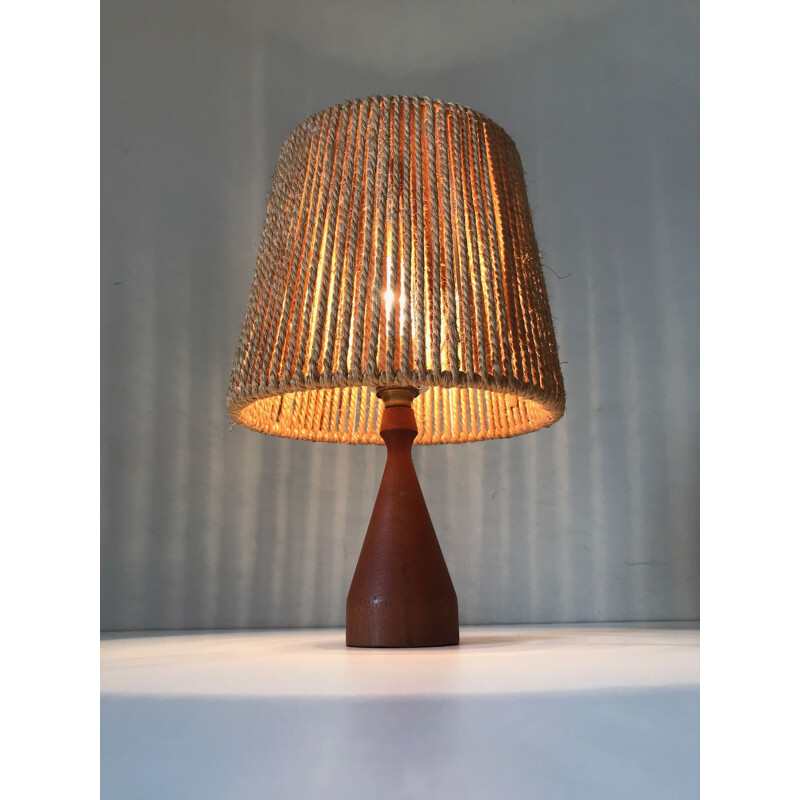 Vintage table lamp in teak and rope Scandinavian design 1960