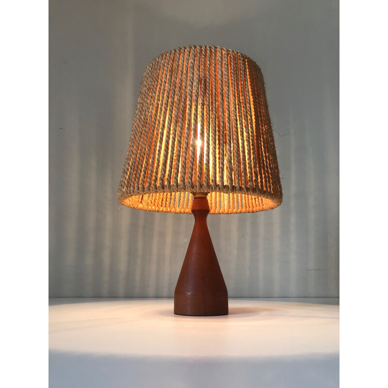 Vintage table lamp in teak and rope Scandinavian design 1960