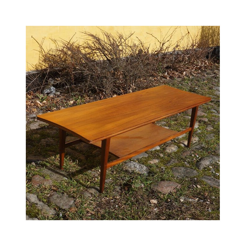 Vintage coffee table with shelf in teak, Denmark 1960