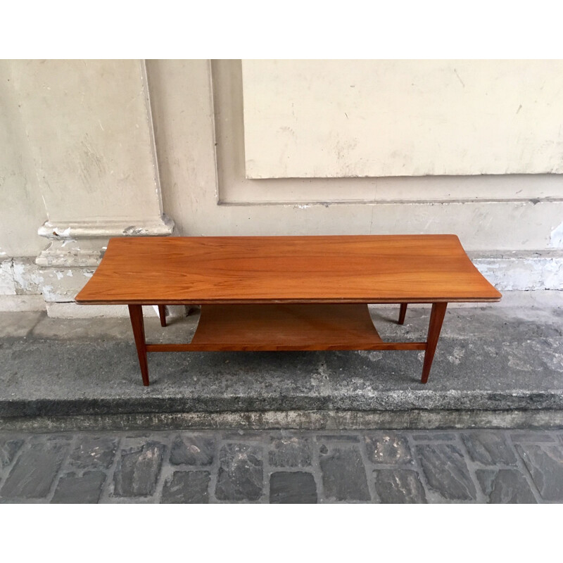 Vintage coffee table with shelf in teak, Denmark 1960