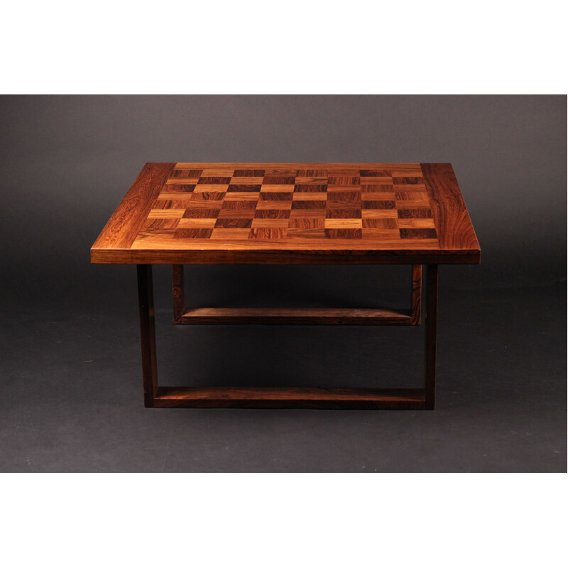 Vintage rosewood coffee table Boogie Woogie chess,1960