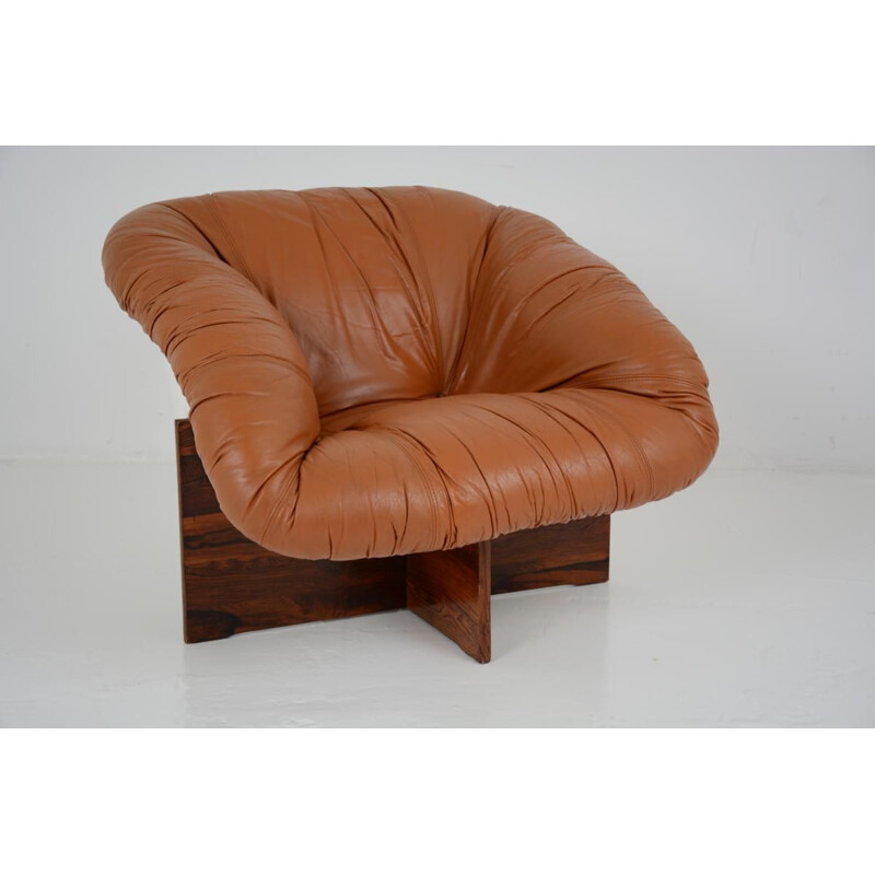 Vintage armchair in rosewood and leather by Percival Lafer, Brazil