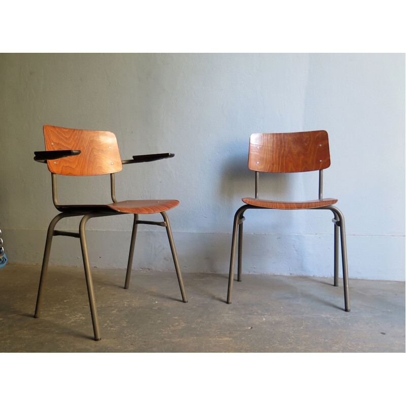 Set of 2 vintage industrial chairs, German, 1950s