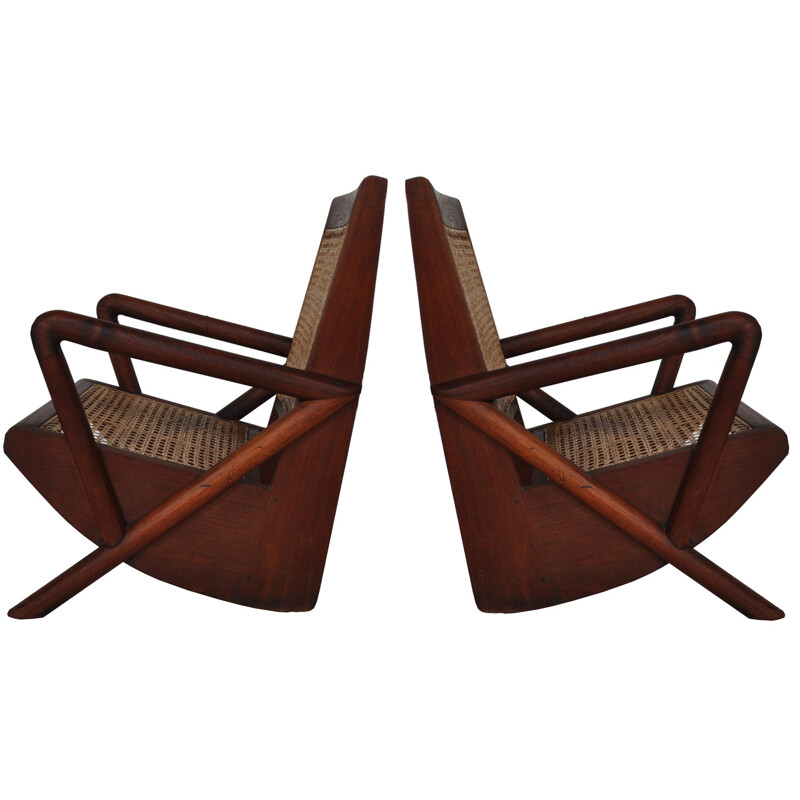 Vintage armchairs in teak and cane - 1950s