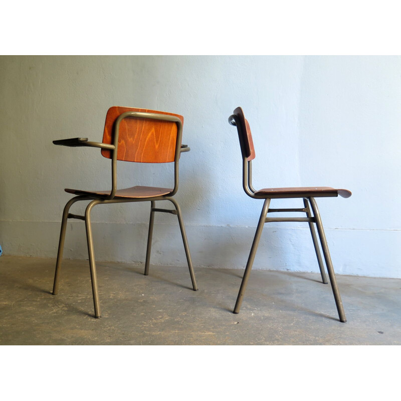 Set of 2 vintage industrial chairs, German, 1950s