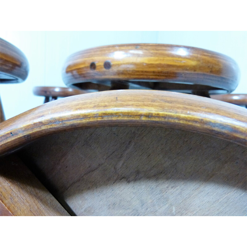 Set of 5 vintage in wooden stools 1940-50s