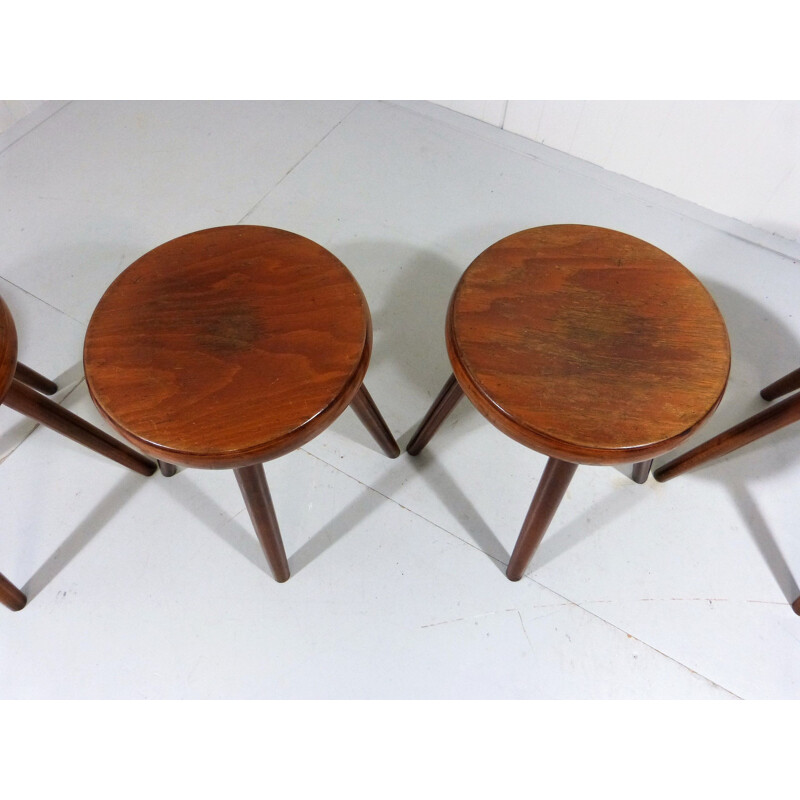 Set of 5 vintage in wooden stools 1940-50s