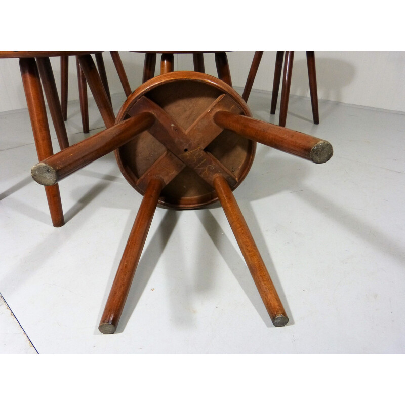 Set of 5 vintage in wooden stools 1940-50s