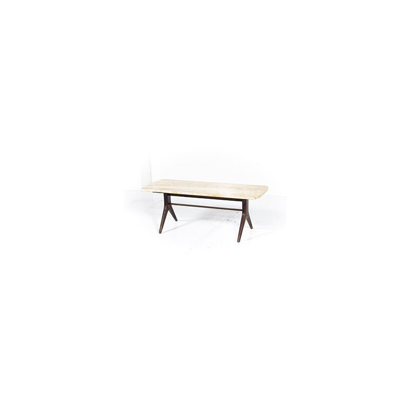 Vintage Travertine & Teak Coffee Table by A.A.Patijn for Zijlstra Joure, 1950s 