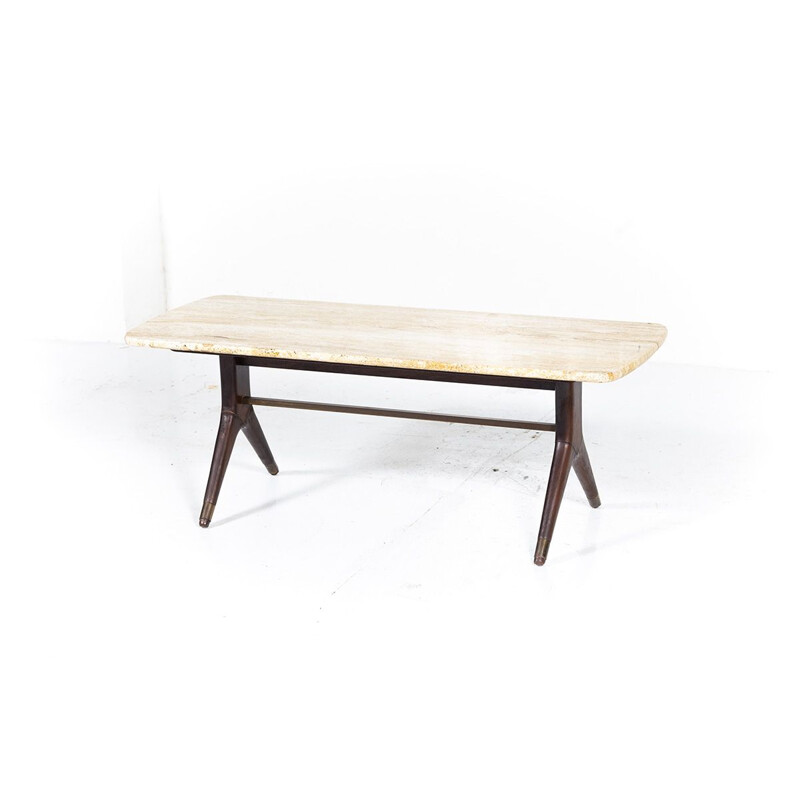 Vintage Travertine & Teak Coffee Table by A.A.Patijn for Zijlstra Joure, 1950s 