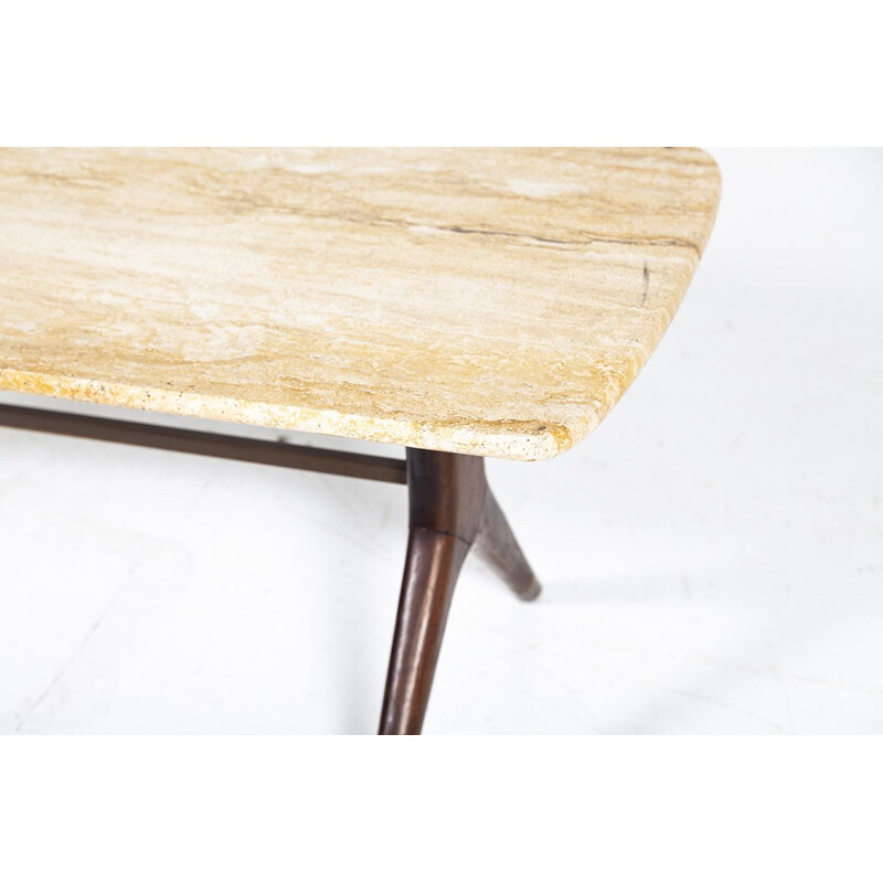 Vintage Travertine & Teak Coffee Table by A.A.Patijn for Zijlstra Joure, 1950s 