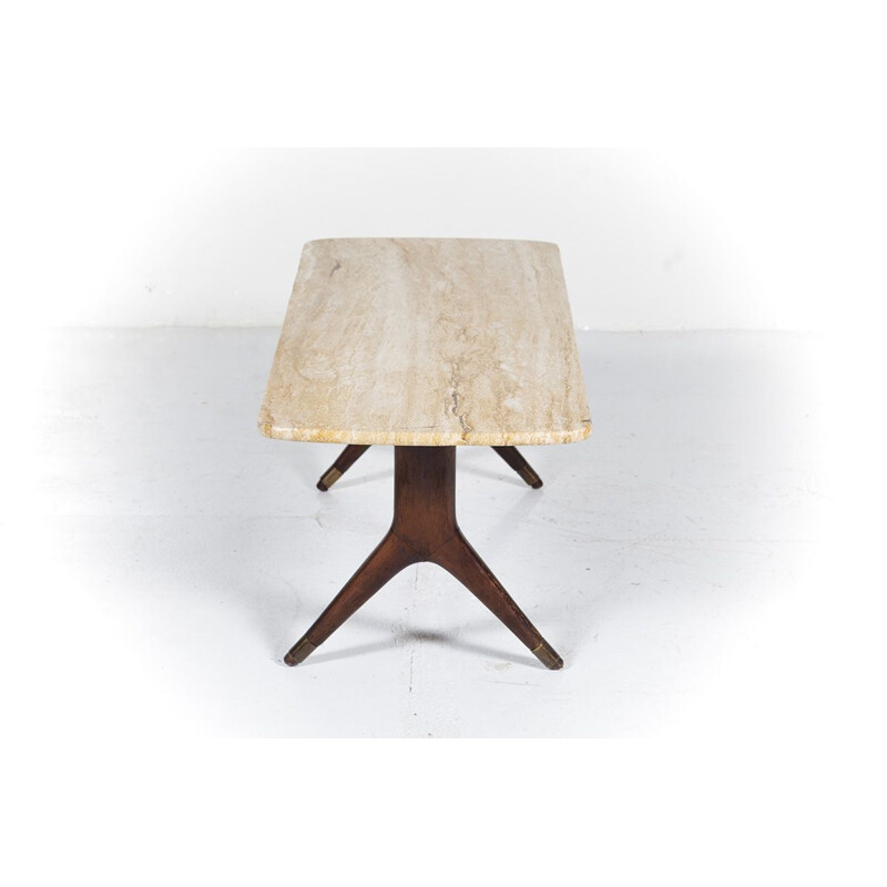 Vintage Travertine & Teak Coffee Table by A.A.Patijn for Zijlstra Joure, 1950s 