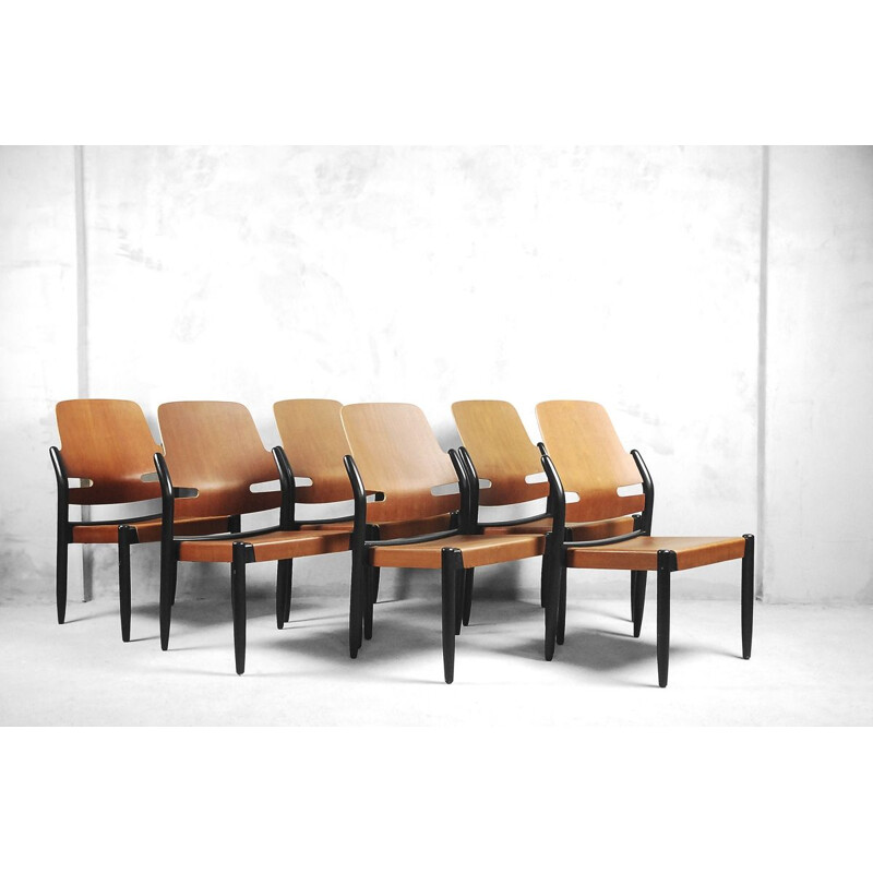 Set of 6 vintage chairs Mahogeny Plywood 8053B Åkerbloms by Gunnar Eklöf, 1950s, 