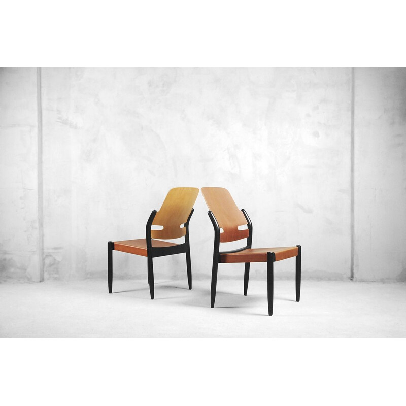 Set of 6 vintage chairs Mahogeny Plywood 8053B Åkerbloms by Gunnar Eklöf, 1950s, 