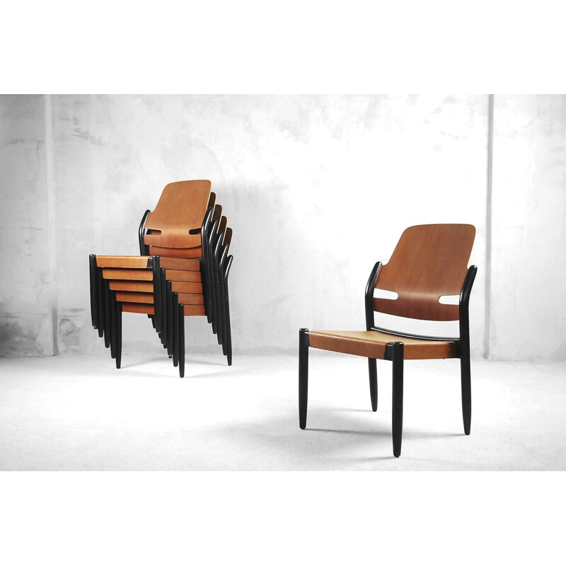 Set of 6 vintage chairs Mahogeny Plywood 8053B Åkerbloms by Gunnar Eklöf, 1950s, 