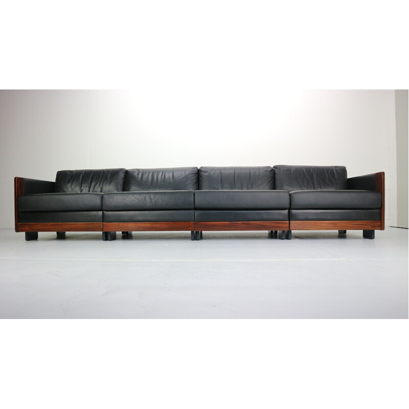 Vintage Black Leather 4-Seat Sofa by Afra & Tobia Scarpa Model 920, 1960s